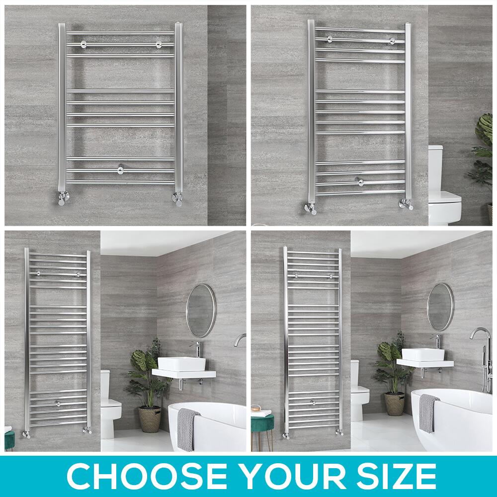 Milano Kent - Chrome Flat Heated Towel Rail - Choice of Size