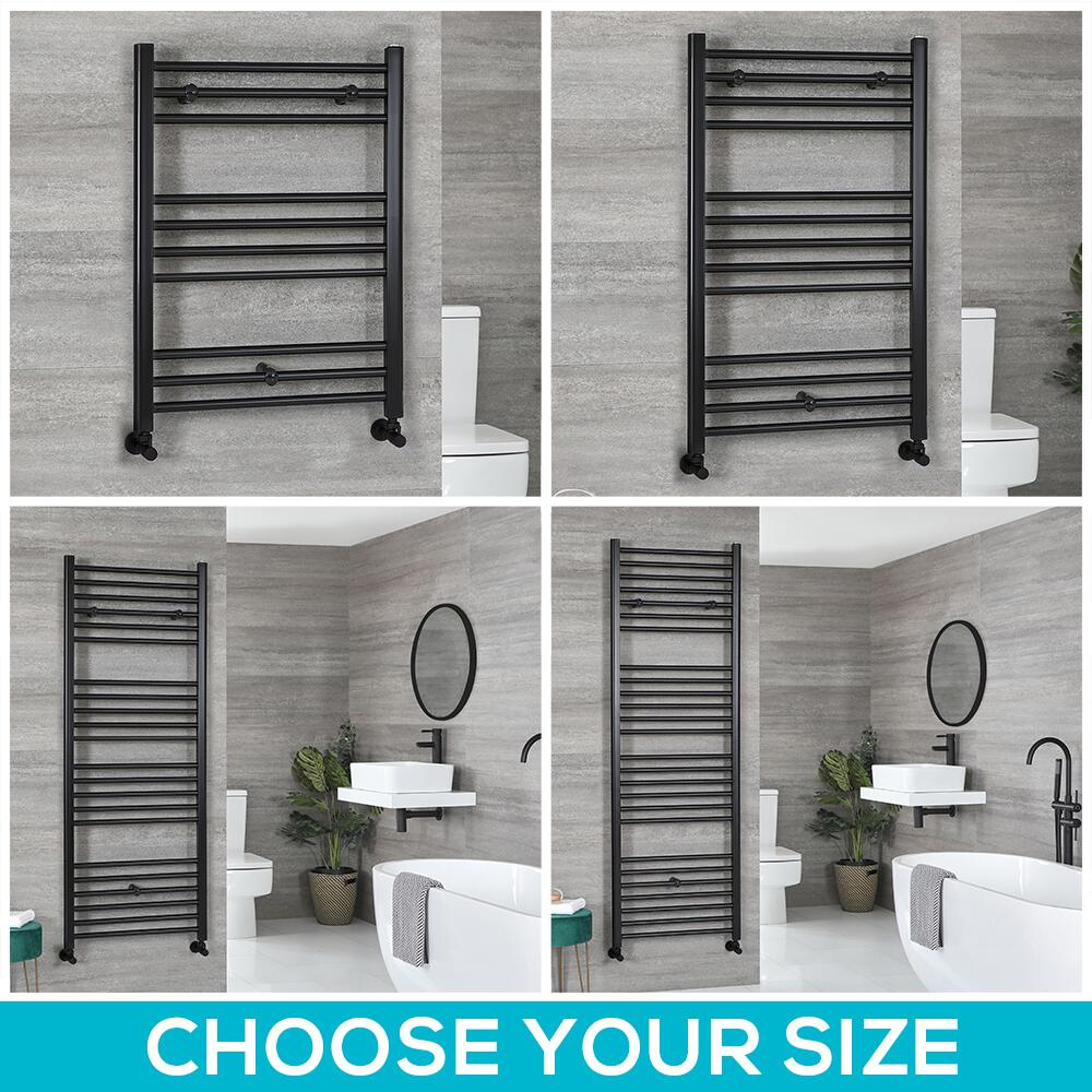 Milano Nero - Black Flat Heated Towel Rail - Choice of Size
