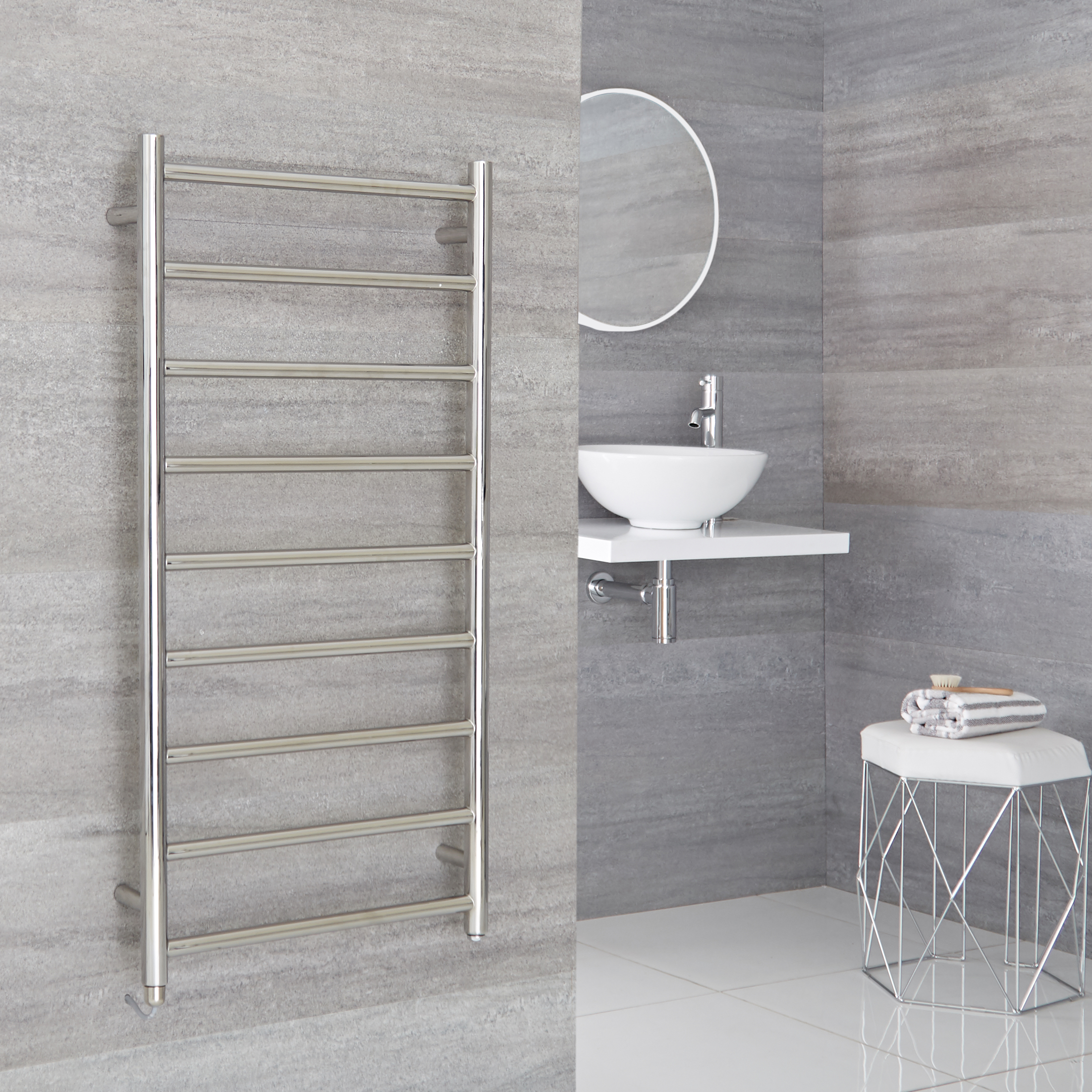 Milano Esk Electric - Stainless Steel Flat Heated Towel Rail - 500mm x 1000mm