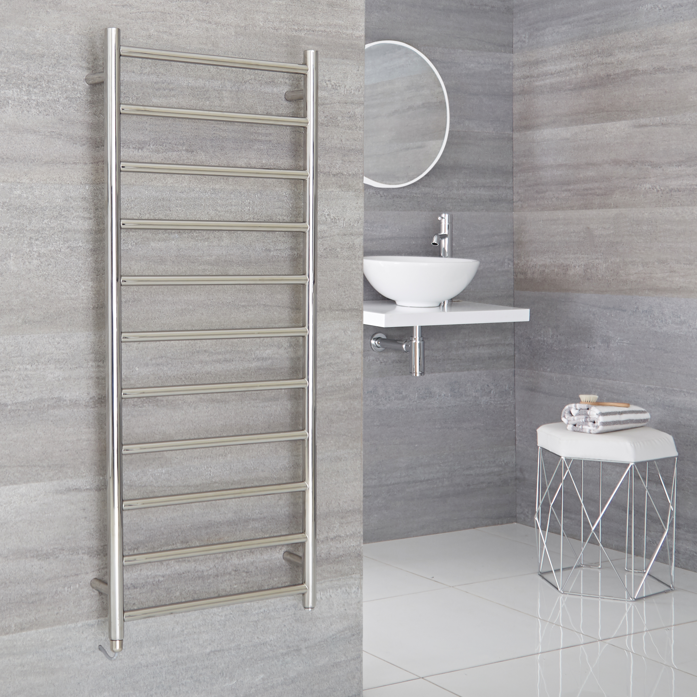 Milano Esk Electric - Electric Stainless Steel Flat Heated Towel Rail - 500mm x 1200mm