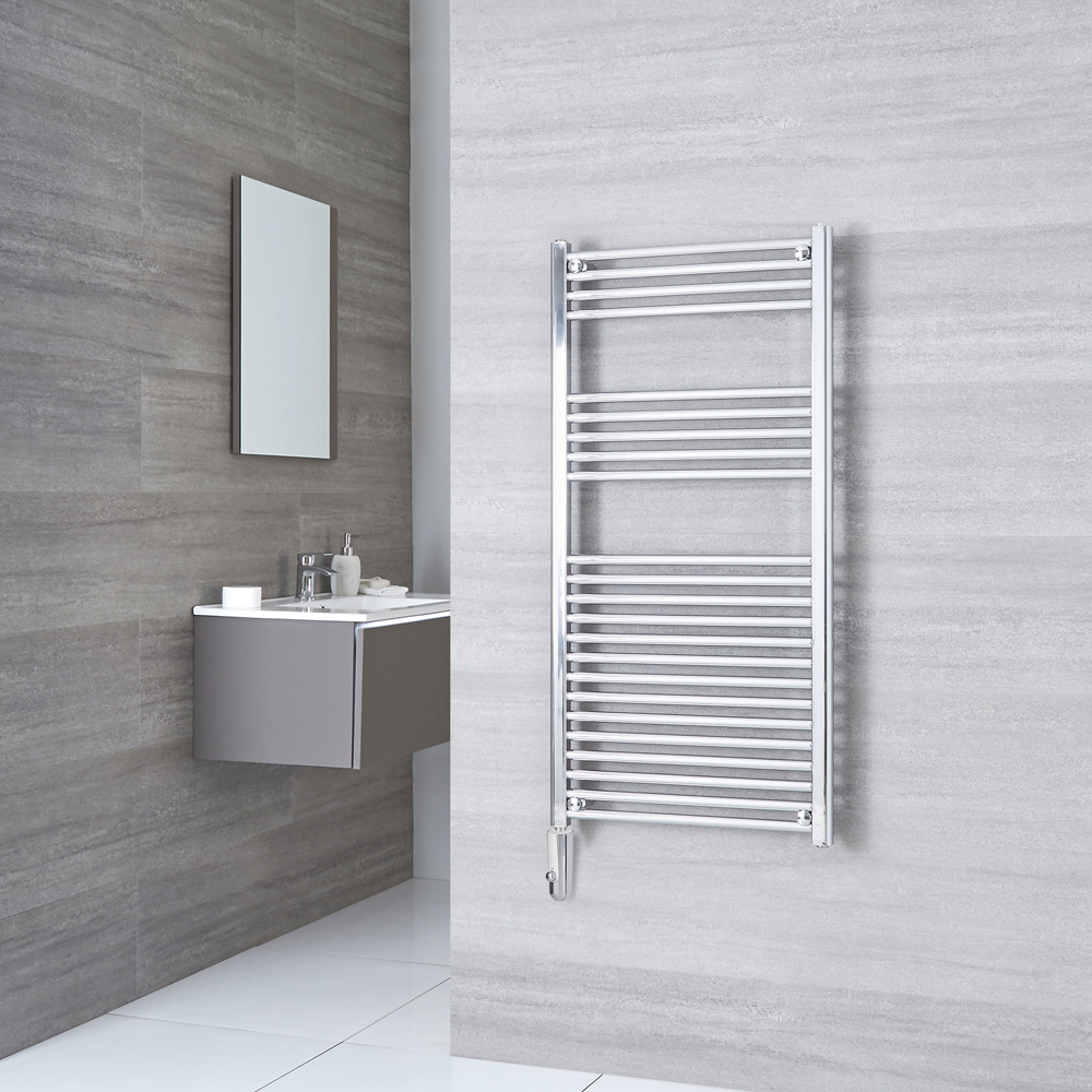 Kudox Ladder Electric - Chrome Flat Thermostatic Heated Towel Rail - 1200mm x 600mm