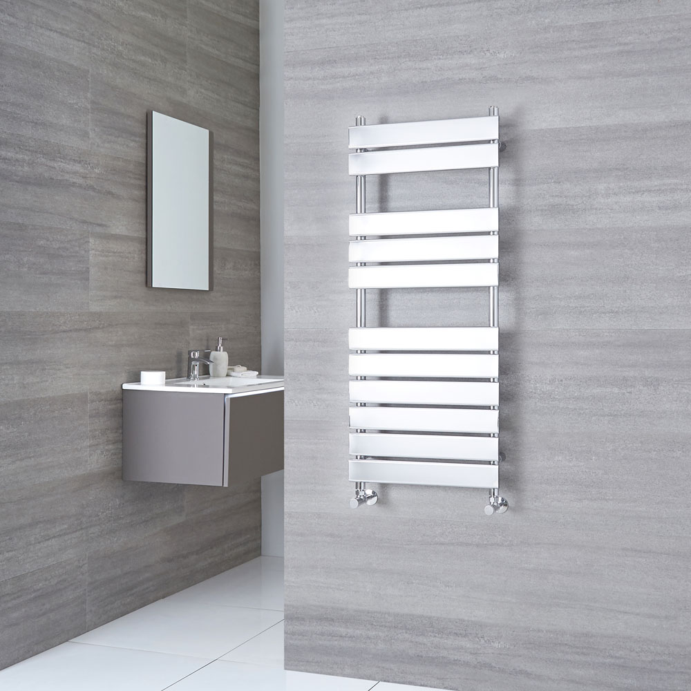 Kudox Signelle - Chrome Plated Flat Panel Designer Heated Towel Rail - 1200mm x 500mm
