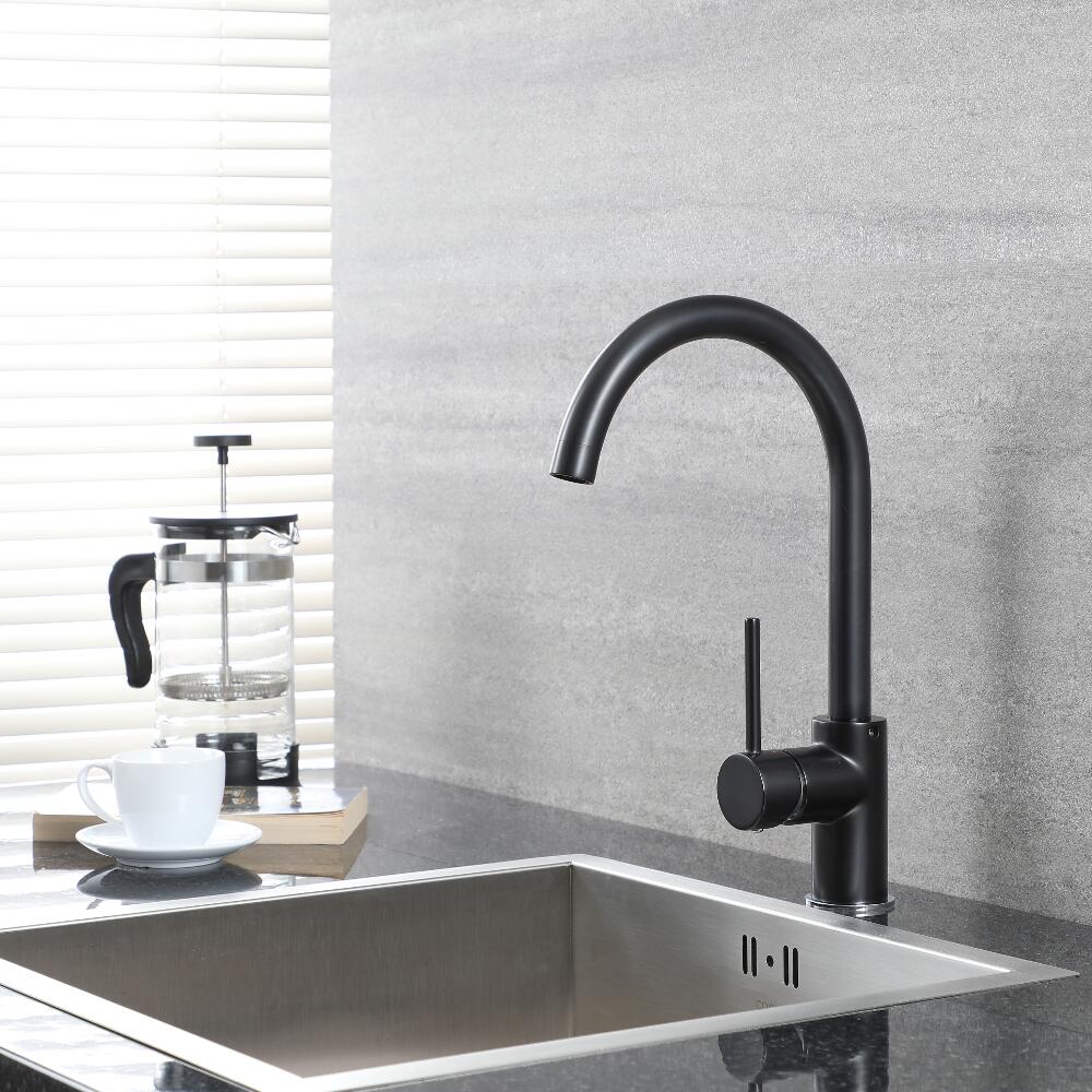 Milano Nero - Modern Deck Mounted Kitchen Mixer Tap with Swivel Spout - Black