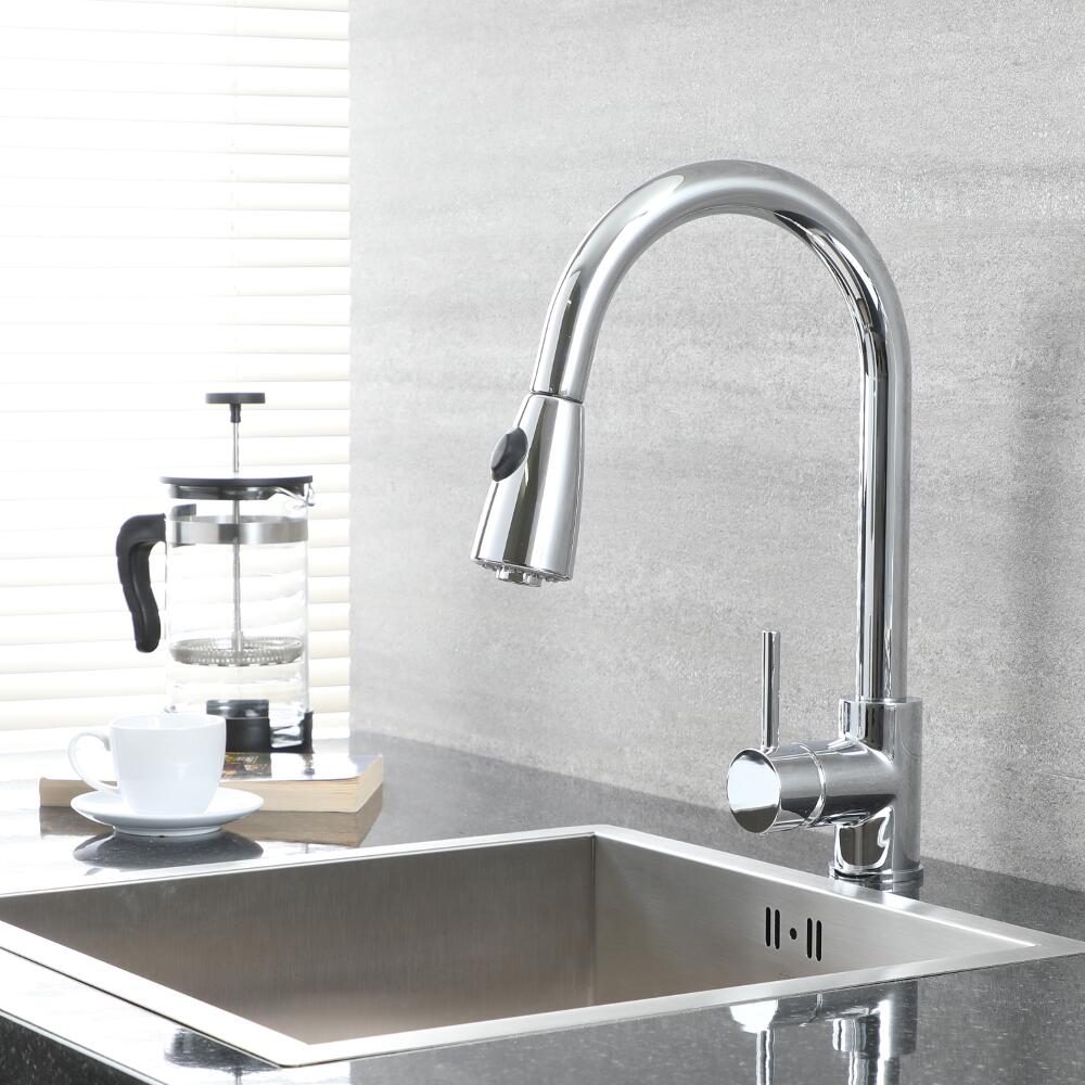 Milano Mirage - Modern Deck Mounted Pull Out Kitchen Mixer Tap - Chrome