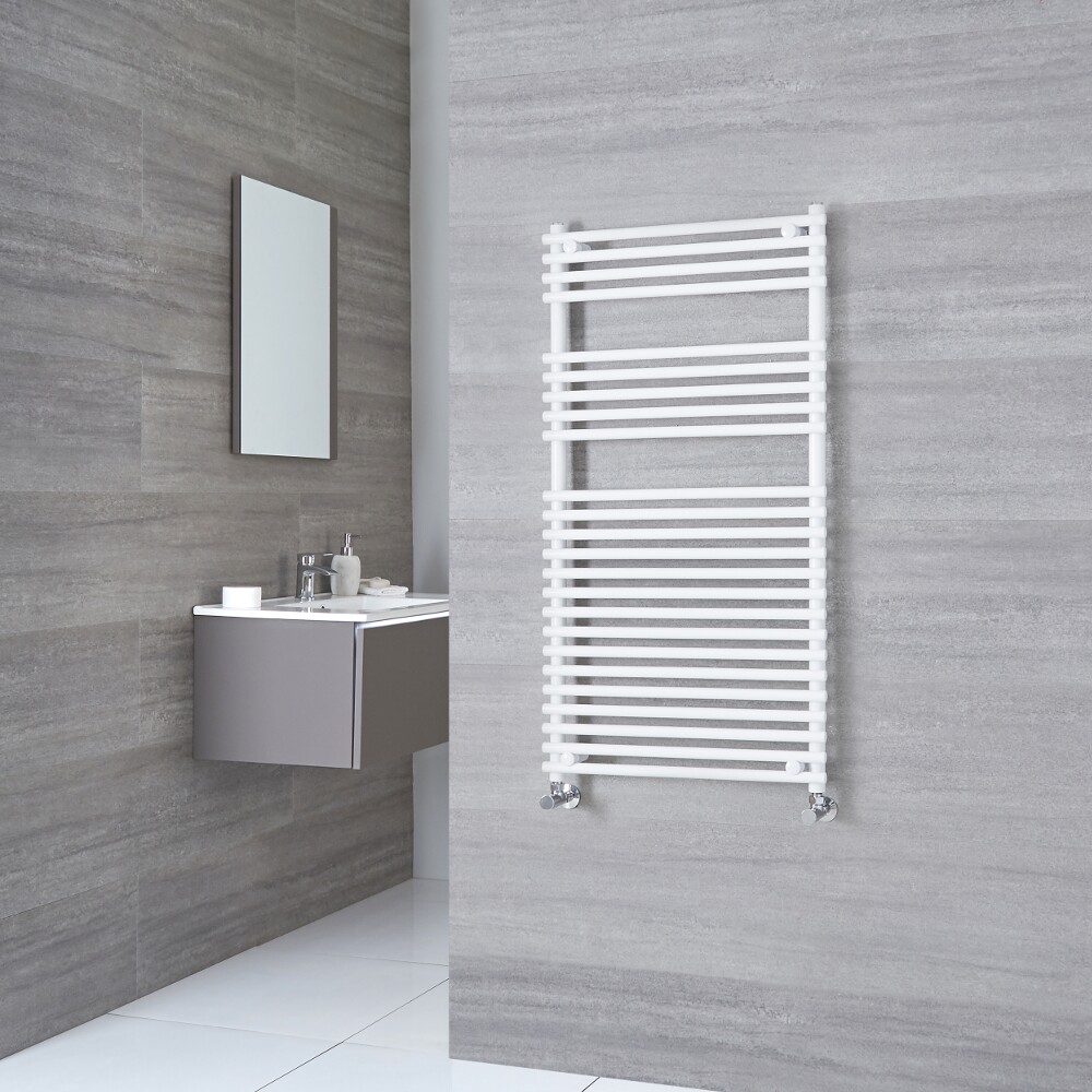 Kudox Harrogate - White Flat Bar on Bar Heated Towel Rail - 1150mm x 450mm