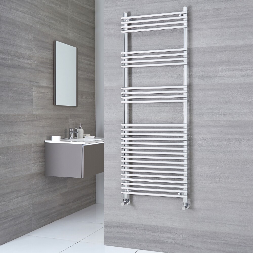 Kudox Harrogate - Chrome Flat Bar on Bar Heated Towel Rail - 1650mm x 450mm