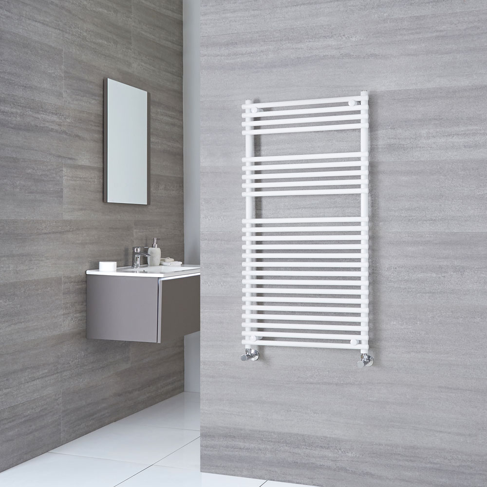 Kudox Harrogate - White Flat Bar on Bar Heated Towel Rail - 1150mm x 600mm