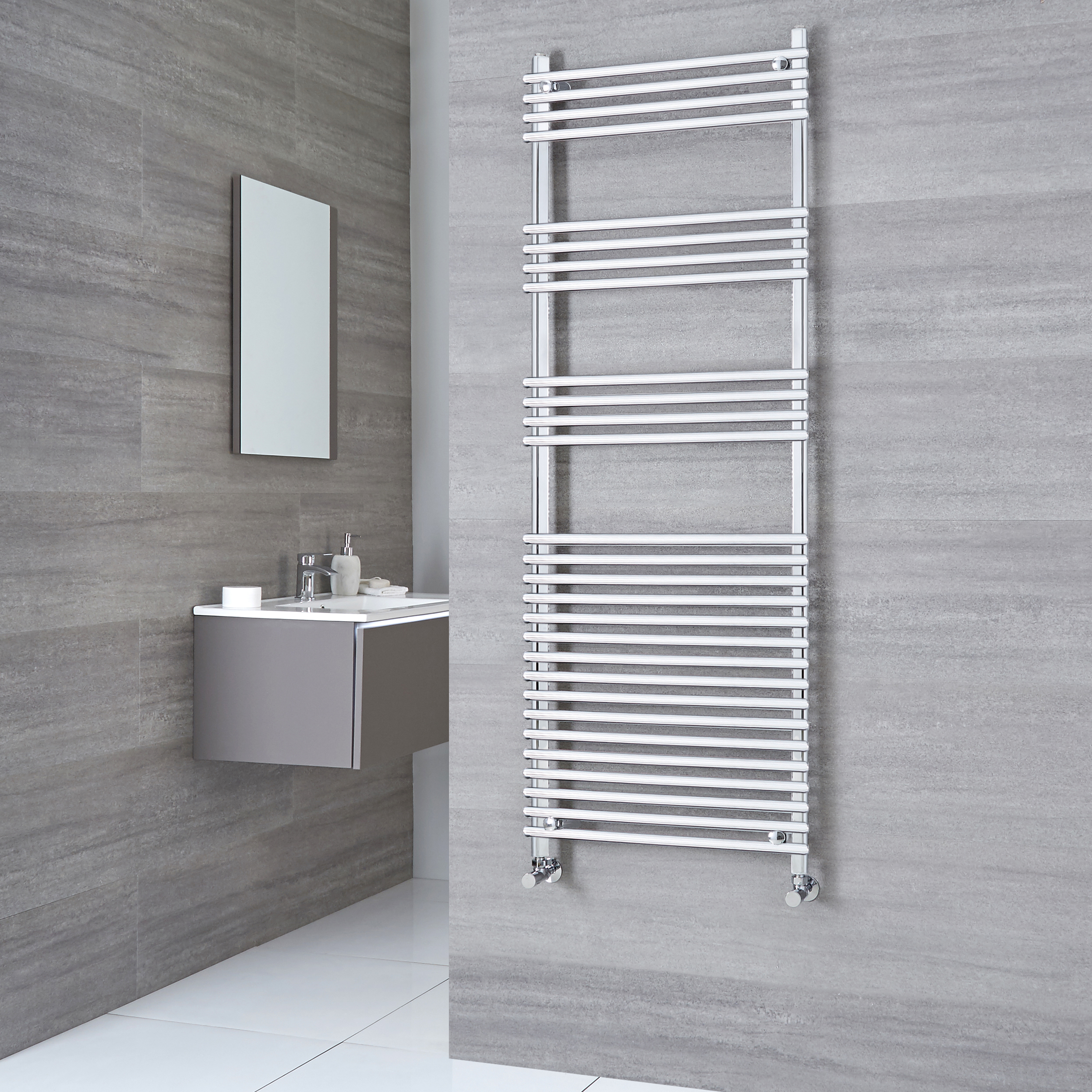 Kudox Harrogate - Chrome Flat Bar on Bar Heated Towel Rail - 1650mm x 600mm