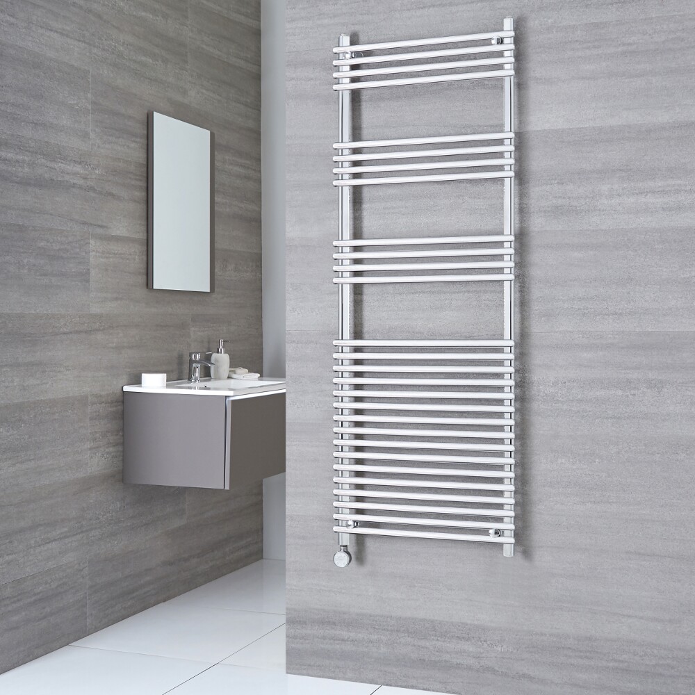 Kudox Harrogate Electric - Chrome Flat Bar on Bar Heated Towel Rail - 1650mm x 450mm