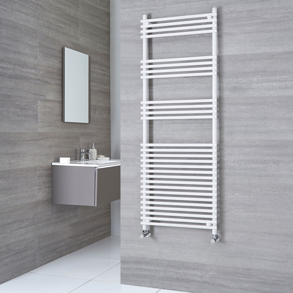 Kudox Harrogate - White Flat Bar on Bar Heated Towel Rail - 1650mm x 600mm