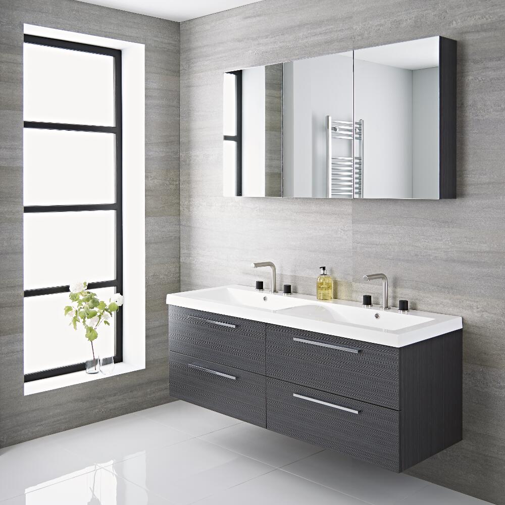 Milano Linley - Grey 1440mm Double Wall Hung Vanity Unit with Basins