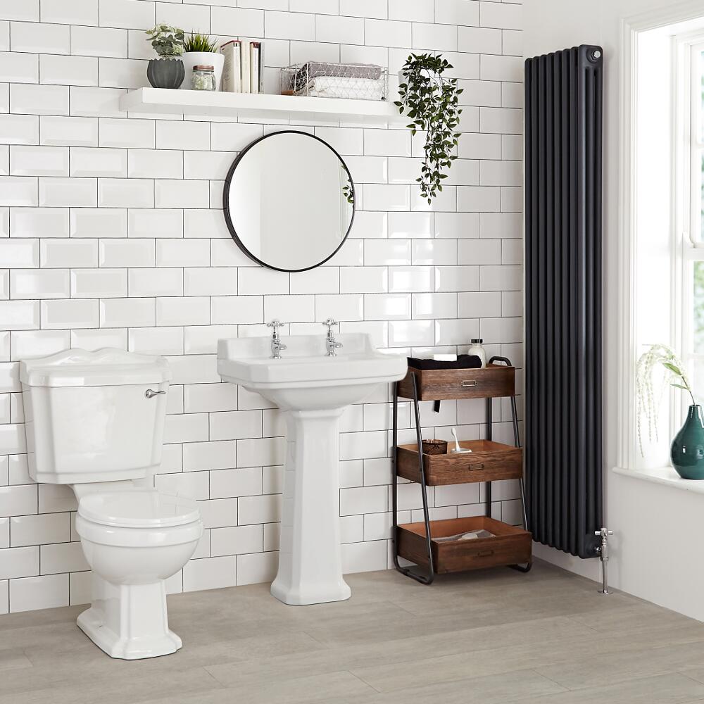Milano Richmond - White Traditional Square Basin with Full Pedestal - 595mm x 470mm (2 Tap-Holes)