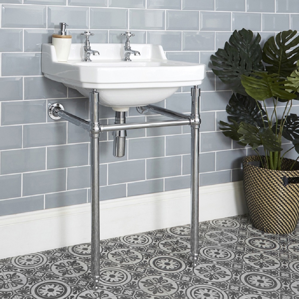 Milano Richmond - White Traditional Square Basin and Washstand - 560mm x 450mm (2 Tap-Holes)