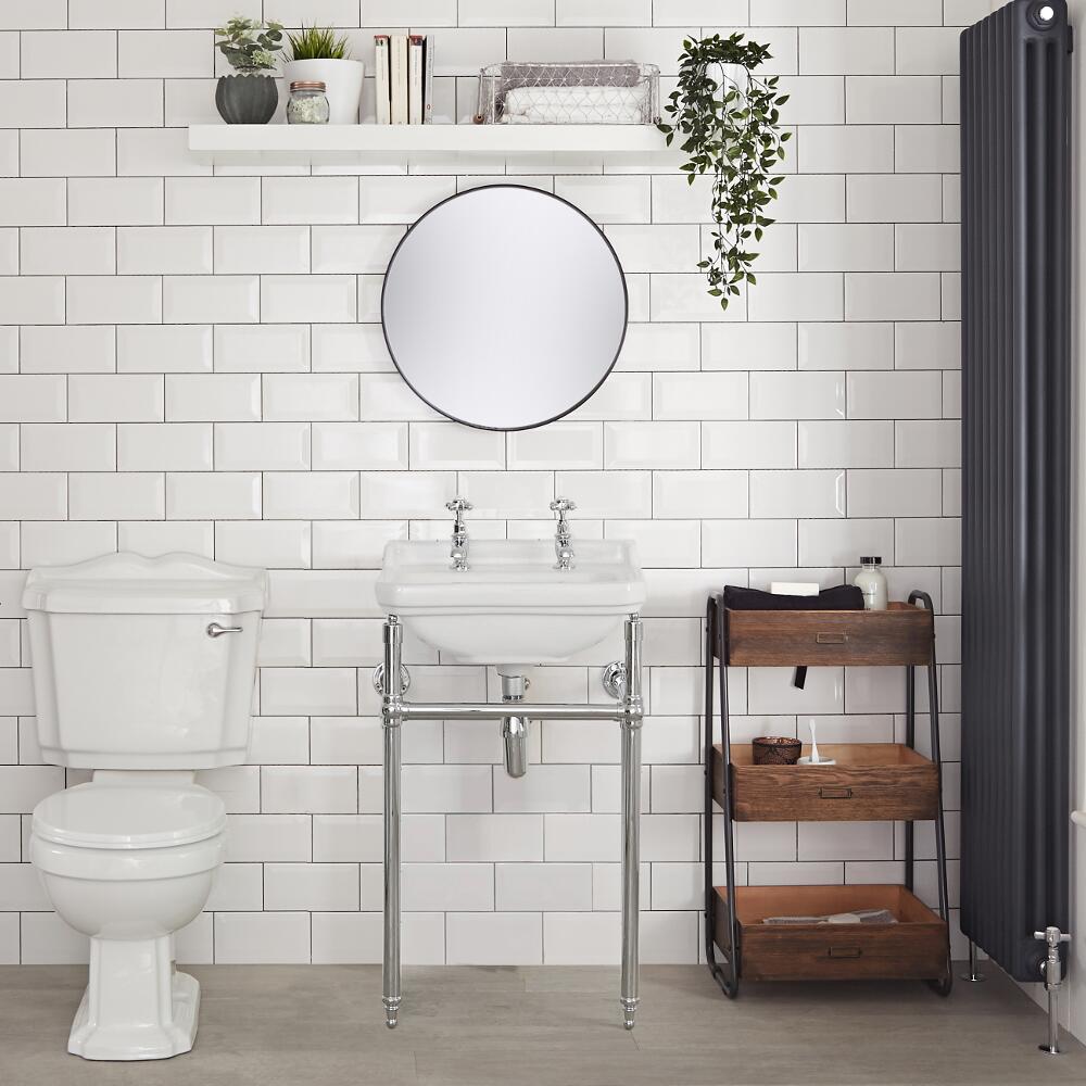 Milano Richmond - White Traditional Square Basin and Washstand - 500mm x 350mm (2 Tap-Holes)