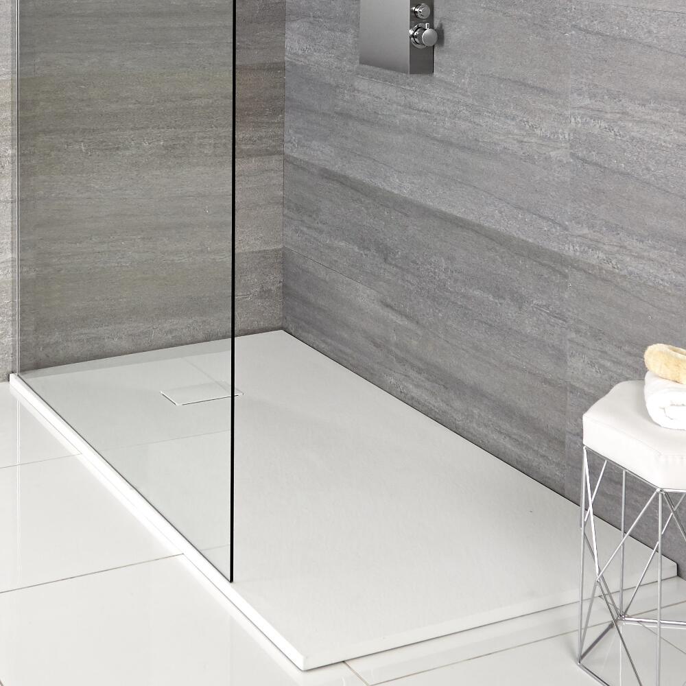 Milano Matt White Slate Effect Rectangular Shower Tray 900x800mm