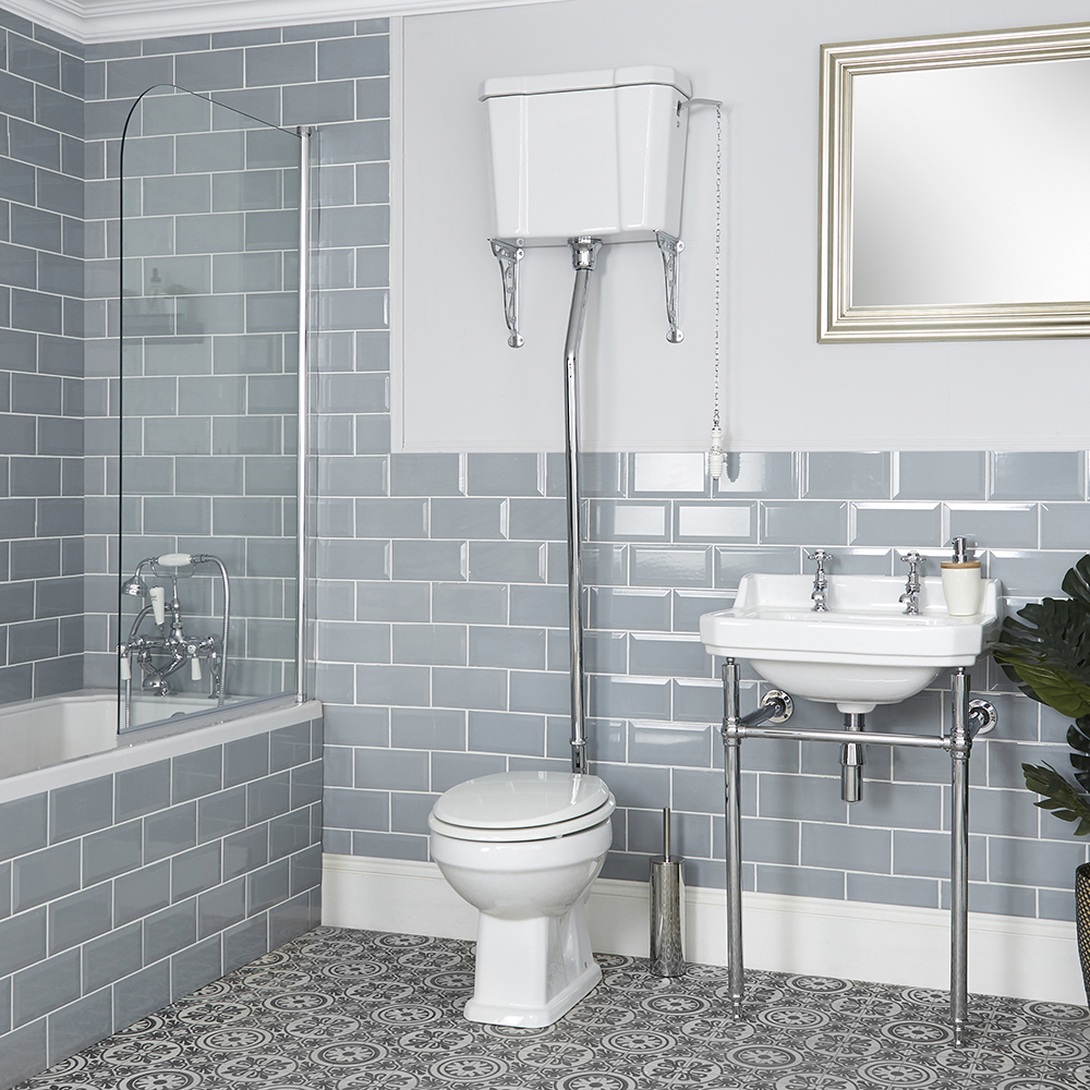 Milano Richmond - White Traditional Round Floor Standing Toilet Pan with High Level Cistern and Seat