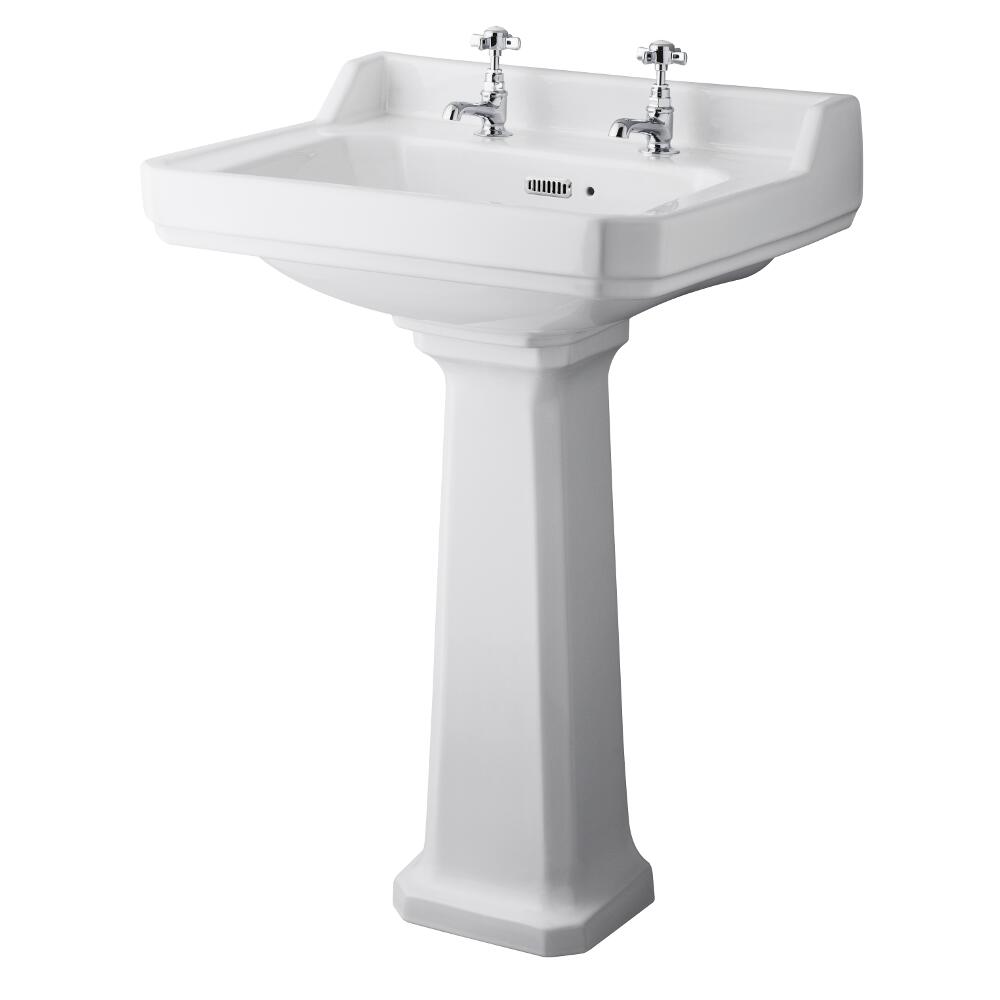 Premier Carlton - 595mm Basin with Full Pedestal - 2 Tap-Holes
