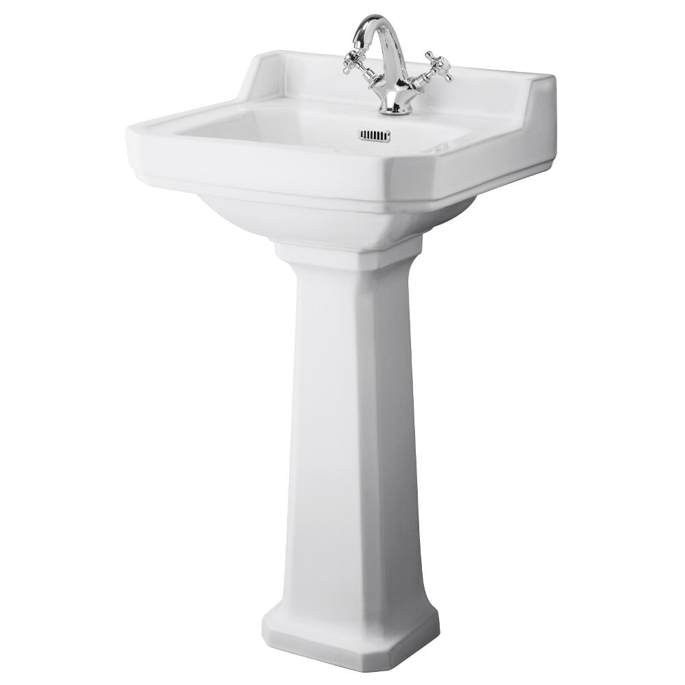 Premier Carlton - 500mm Cloakroom Basin with Full Pedestal - 1 Tap-Hole