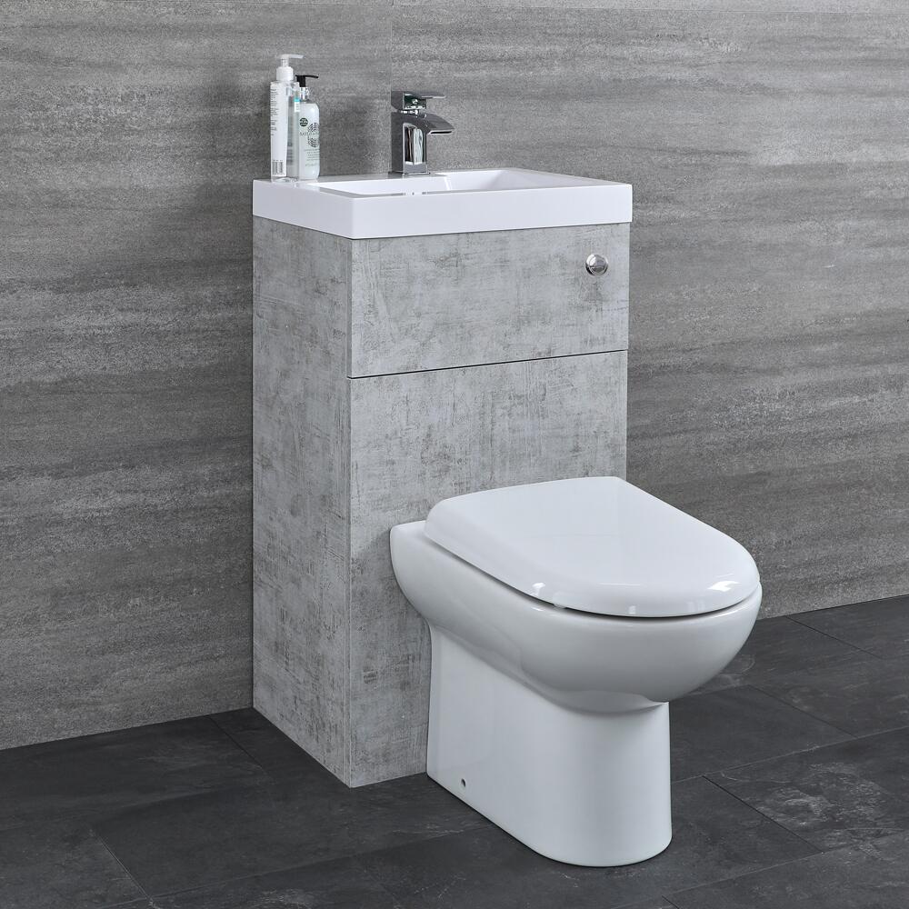 Milano Lurus - Concrete Grey Modern Select Basin and Toilet Unit Combination - 500mm x 890mm