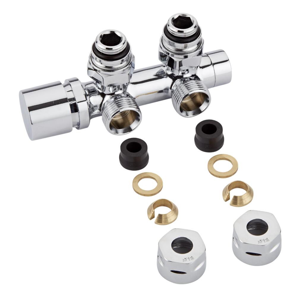 Milano - Chrome 3/4" Male Thread H-Block Angled Valve Chrome Handwheel With 12mm Copper Adaptor