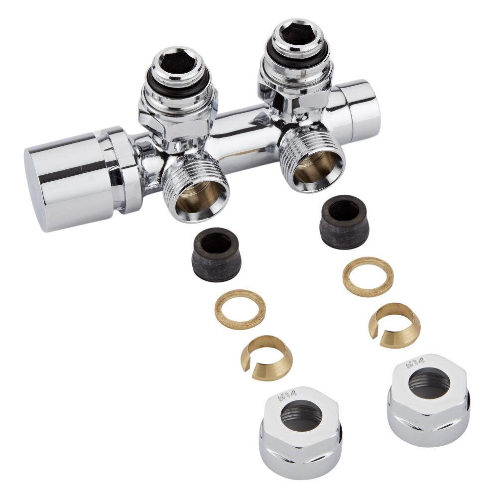 Milano - Chrome 3/4" Male Thread H-Block Angled Valve Chrome Handwheel - 14mm Copper Adapters