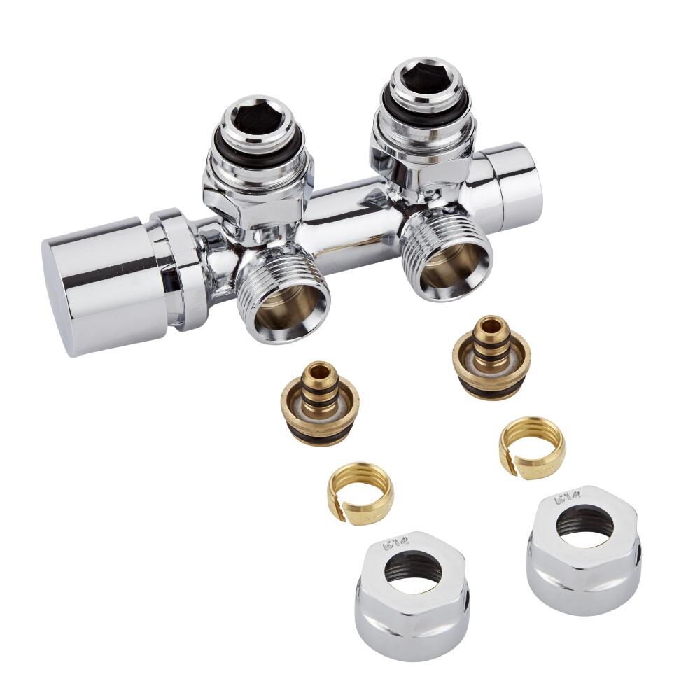 Milano - Chrome 3/4" Male Thread H-Block Angled Valve Chrome Handwheel With 14mm Multi Adaptors