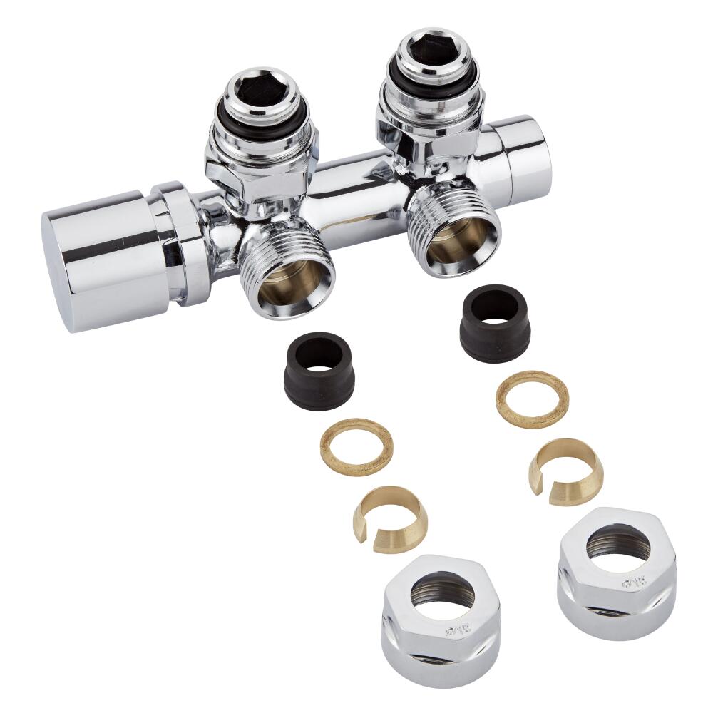 Milano - Chrome 3/4" Male Thread H-Block Angled Valve Chrome Handwheel With 15mm Copper Adaptor