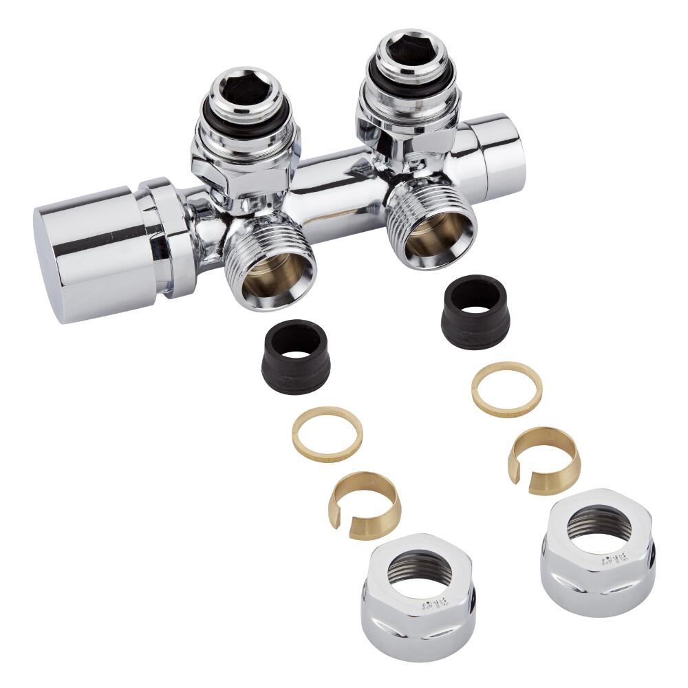 Milano - Chrome 3/4" Male Thread H-Block Angled Valve Chrome Handwheel With 16mm Copper Adaptor