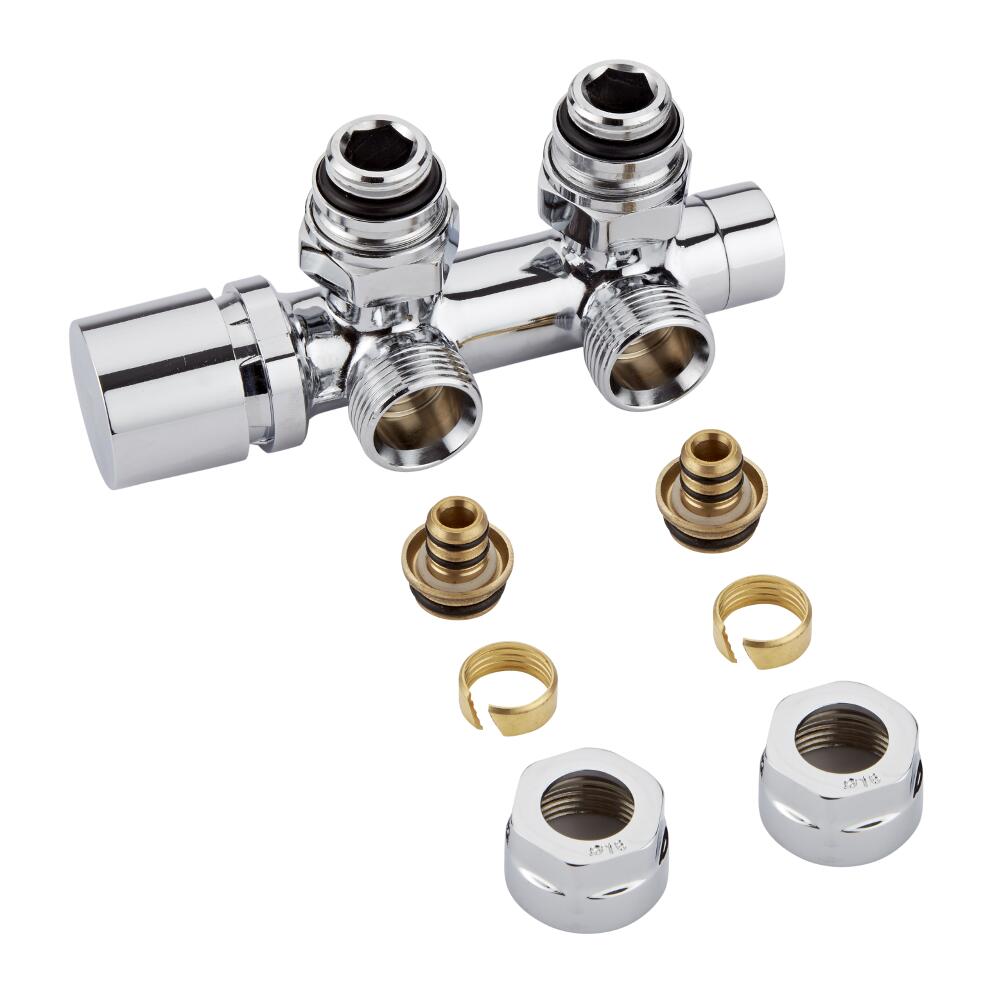Milano - Chrome 3/4" Male Thread H-Block Angled Valve Chrome Handwheel With 16mm Multi Adaptors