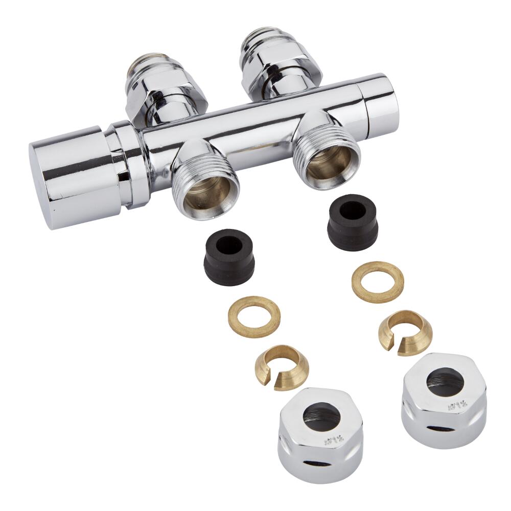 Milano - Chrome 3/4" Male Thread H-Block Straight Valve Chrome Handwheel With 12mm Copper Adapt