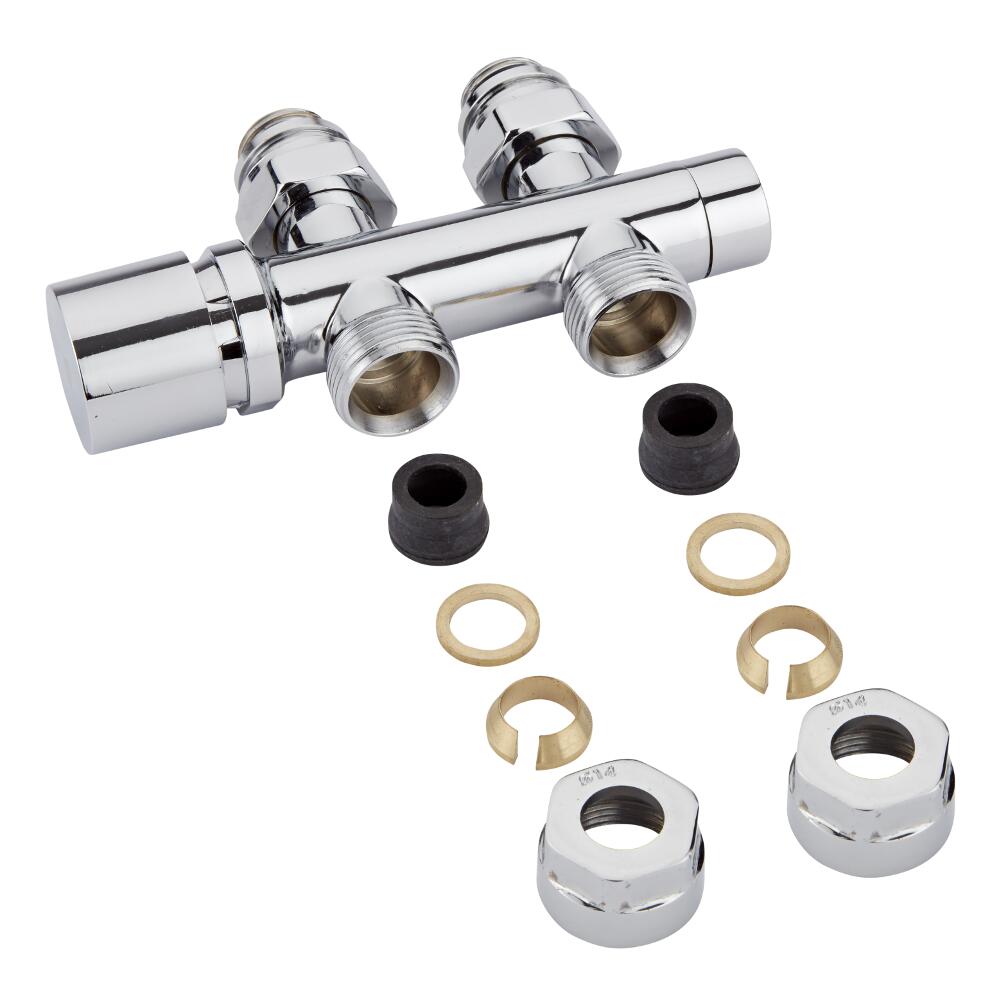 Milano - Chrome 3/4" Male Thread H-Block Straight Valve Chrome Handwheel With 14mm Copper Adapt