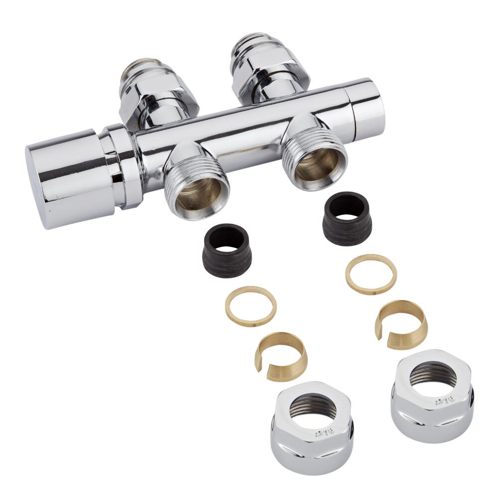 Milano - Chrome 3/4" Male Thread H-Block Straight Valve Chrome Handwheel - 16mm Copper Adapters