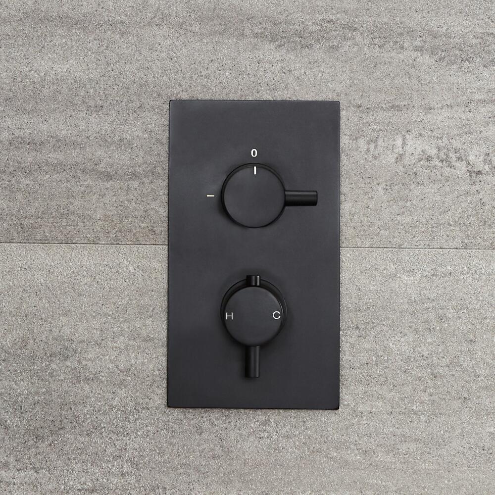 Milano Nero - Twin Thermostatic Diverter Shower Valve - Two Outlets - Black