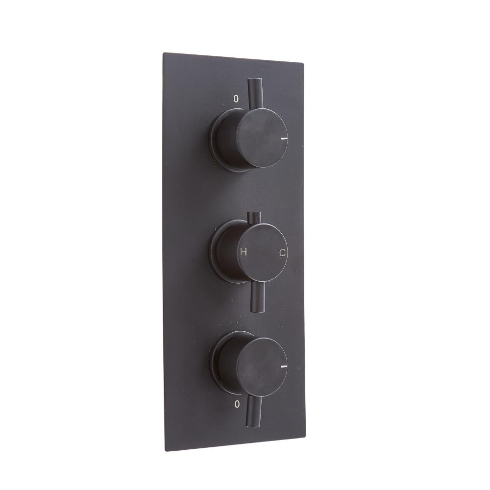 Milano Nero - Triple Thermostatic Shower Valve - Two Outlets - Black