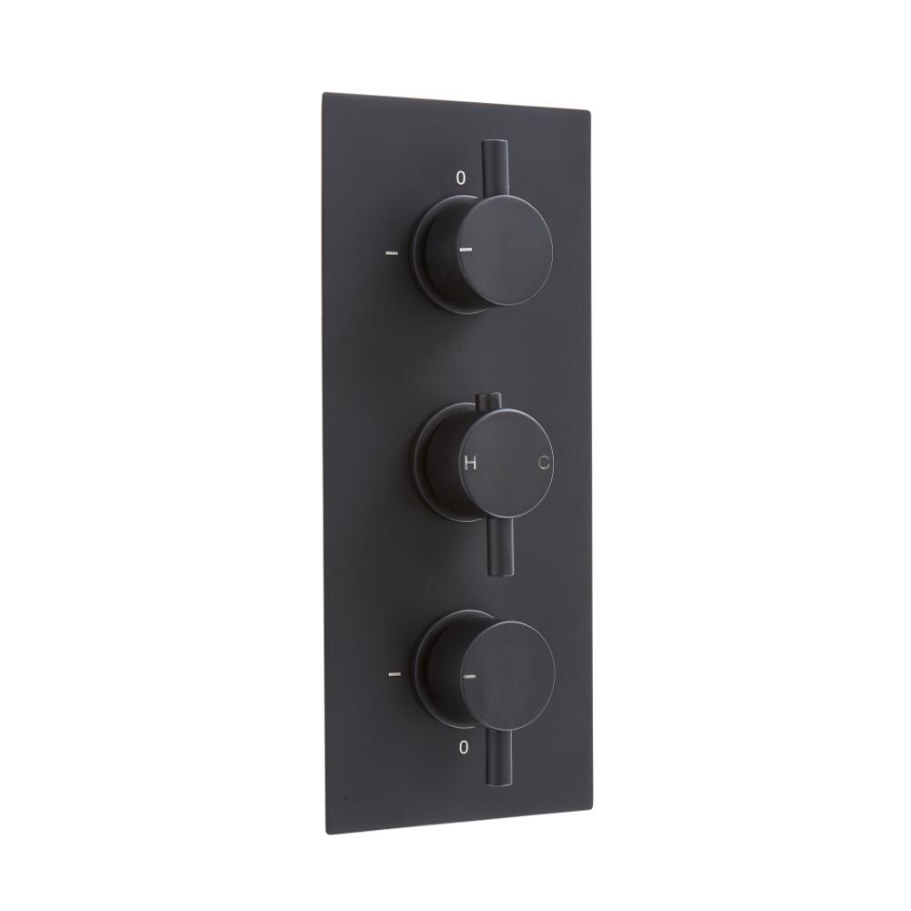 Milano Nero - Triple Thermostatic Diverter Shower Valve - Three Outlets - Black