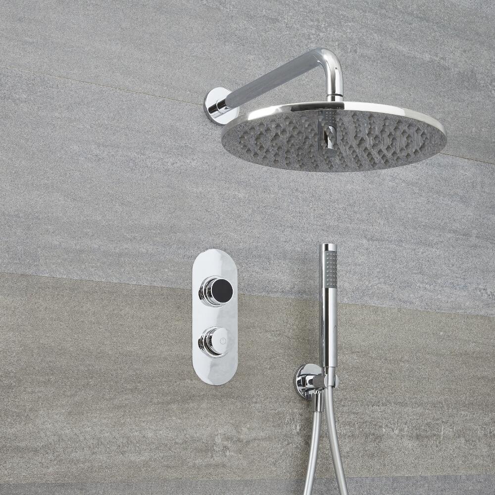 Milano Vis Two Outlet Digital Thermostatic Shower with Round Wall Mounted Head and Handset