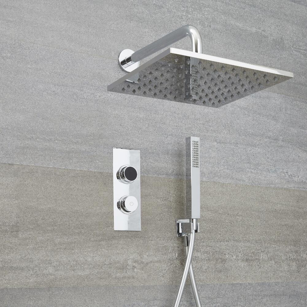 Milano Vis Two Outlet Digital Thermostatic Shower with Square Wall Mounted Head and Handset