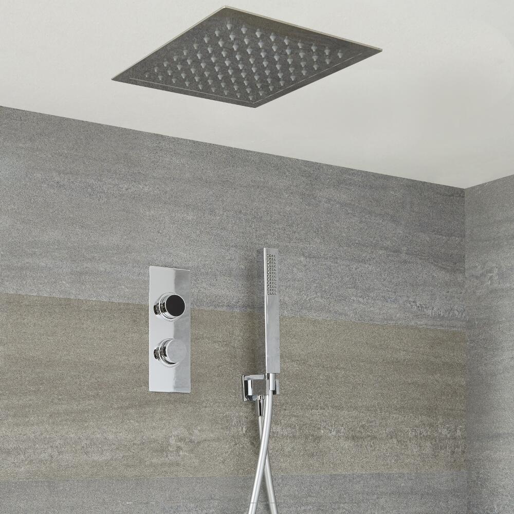 Milano Vis Two Outlet Digital Thermostatic Shower with Square Recessed Head and Handset