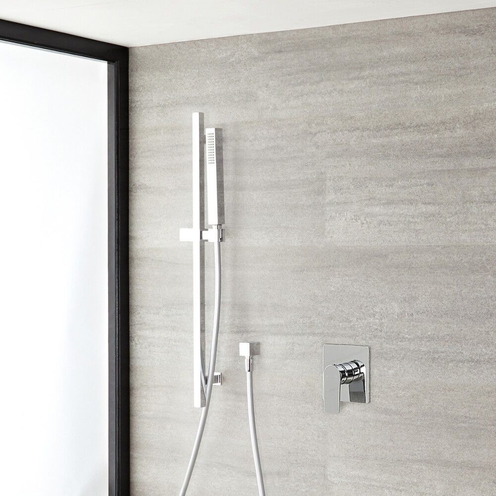 Milano Hunston - Chrome Shower with Rectangular Hand Shower and Riser Rail (1 Outlet)