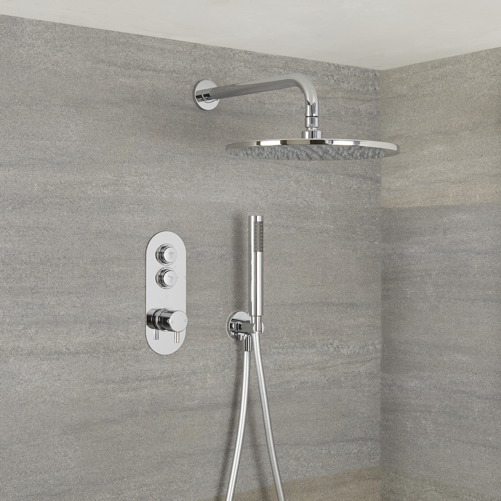 Milano Orta - 2 Outlet Push Button Shower Valve with Handset and 300mm Rainfall Shower Head