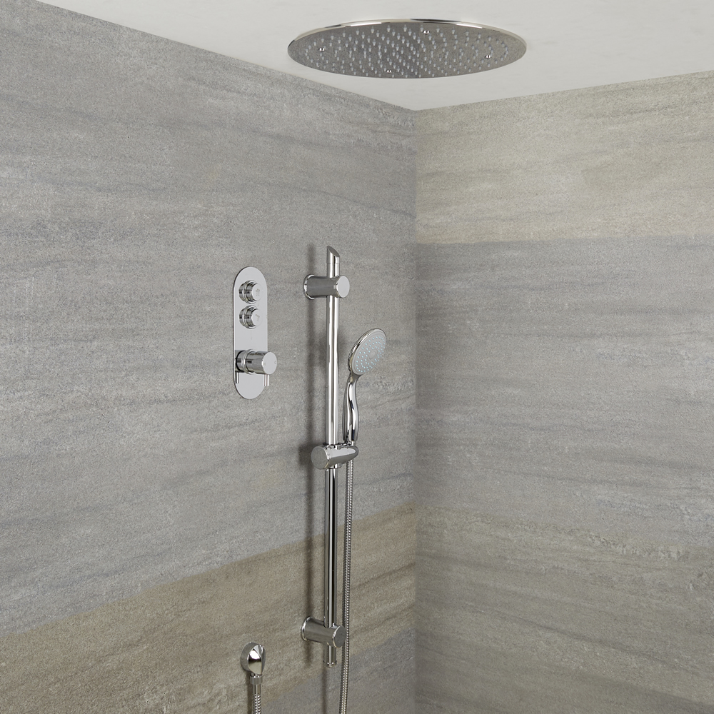 Milano Orta - 2 outlet Push Button Shower Valve, Slide Rail Kit and Recessed Round 400mm Head