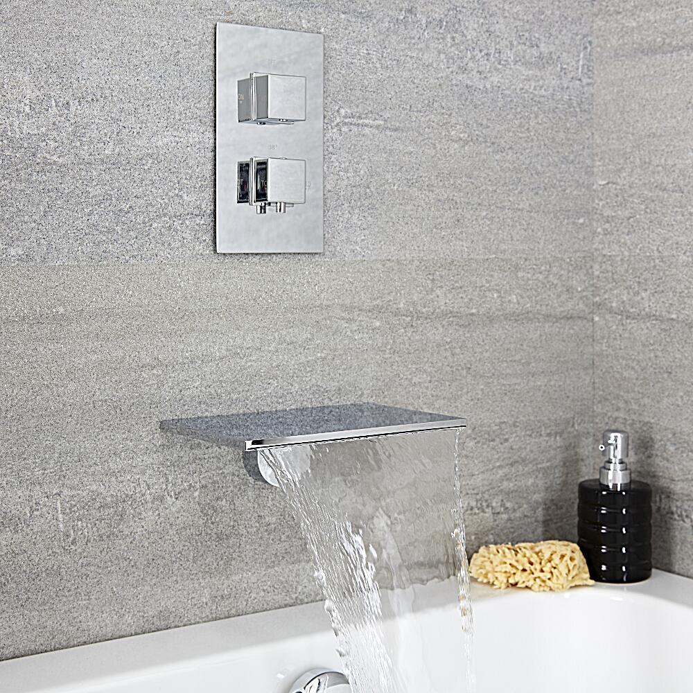 Milano Blade - Wall Mounted Waterfall Bath Filler & Square Concealed Thermostatic Shower Valve