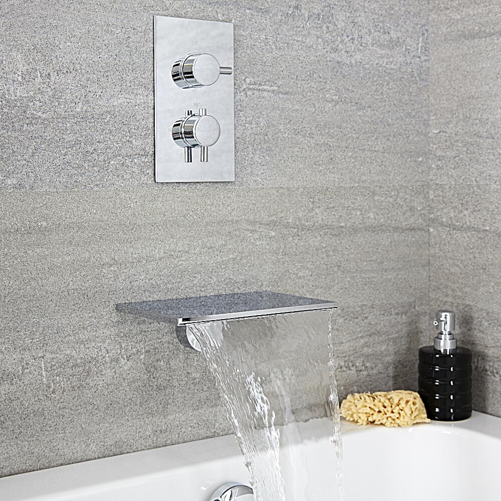 Milano Wall Mounted Waterfall Bath Filler & Round Concealed