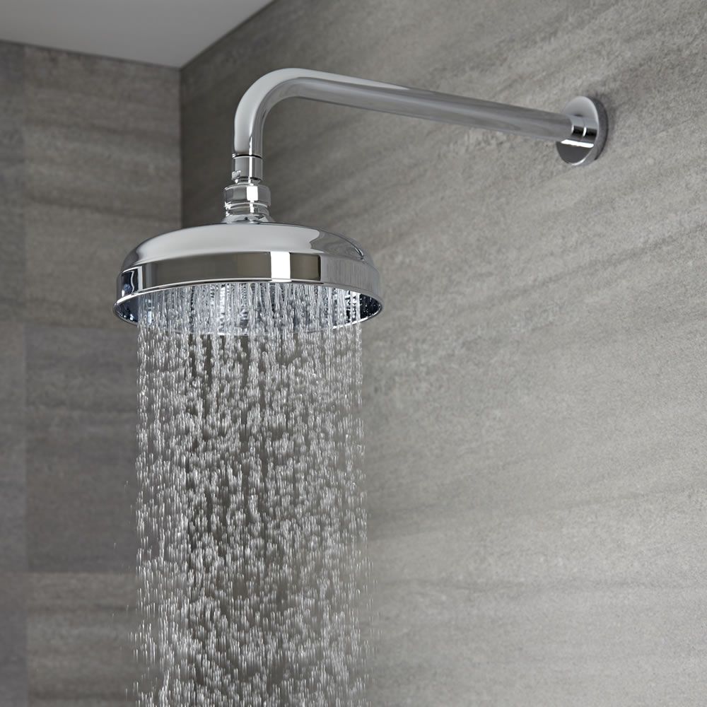 Milano Elizabeth - 205mm Traditional Apron Shower Head with Wall Arm - Chrome