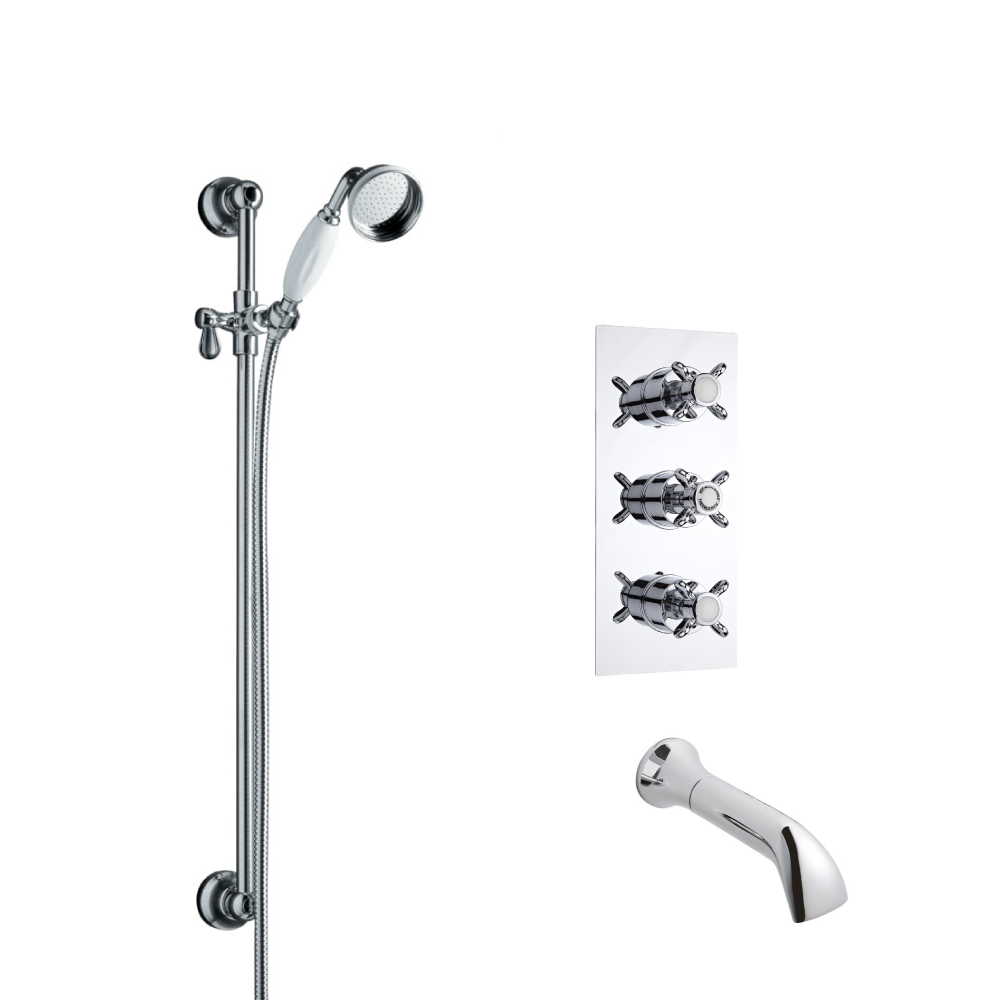 Milano Traditional Triple Thermostatic Shower Valve with Slide Rail Kit & Spout