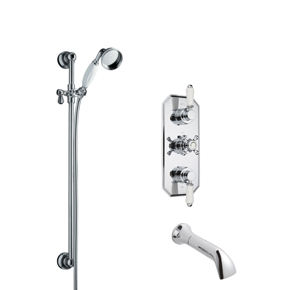 Milano Traditional Triple Thermostatic Shower Valve with Slide Rail Kit and Spout