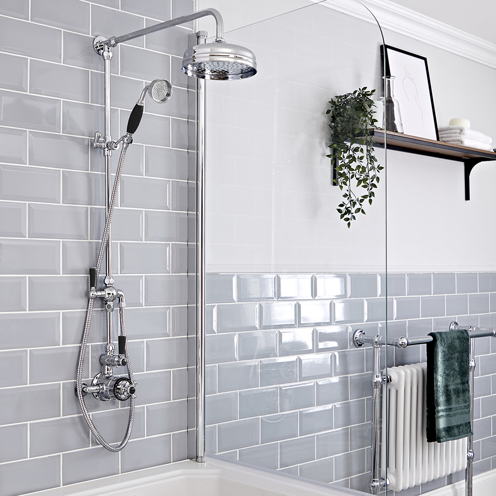 Milano Elizabeth - Chrome and Black Traditional Twin Exposed Thermostatic Shower with Grand Rigid Riser Rail (2 Outlet)