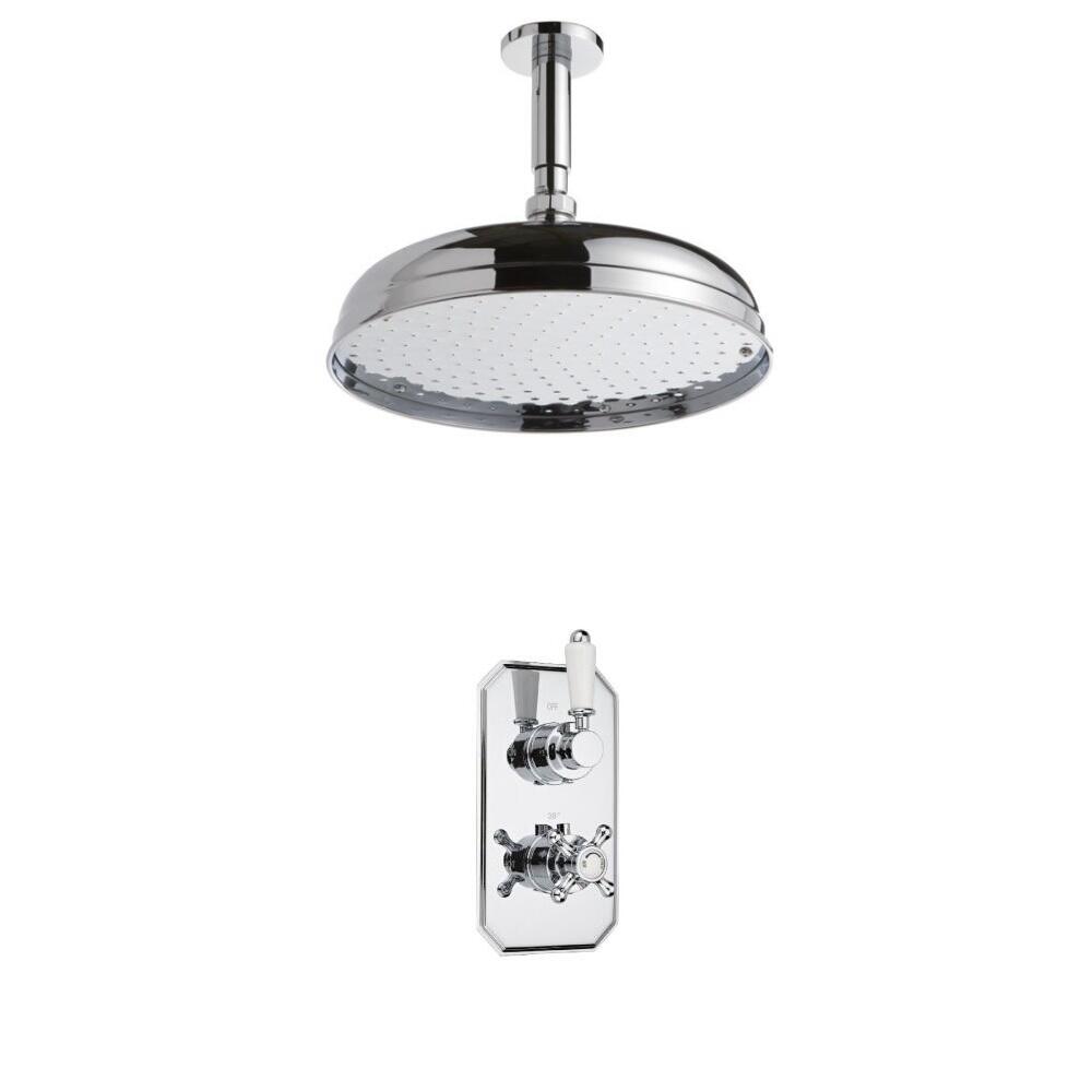 Milano Traditional Twin Thermostatic Shower Valve With 300mm Shower Head and Ceiling Arm
