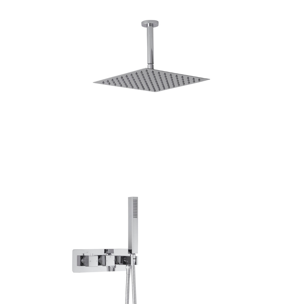Milano Arvo Square Twin Diverter Thermostatic Shower Valve with Handset and 300mm Ceiling Head