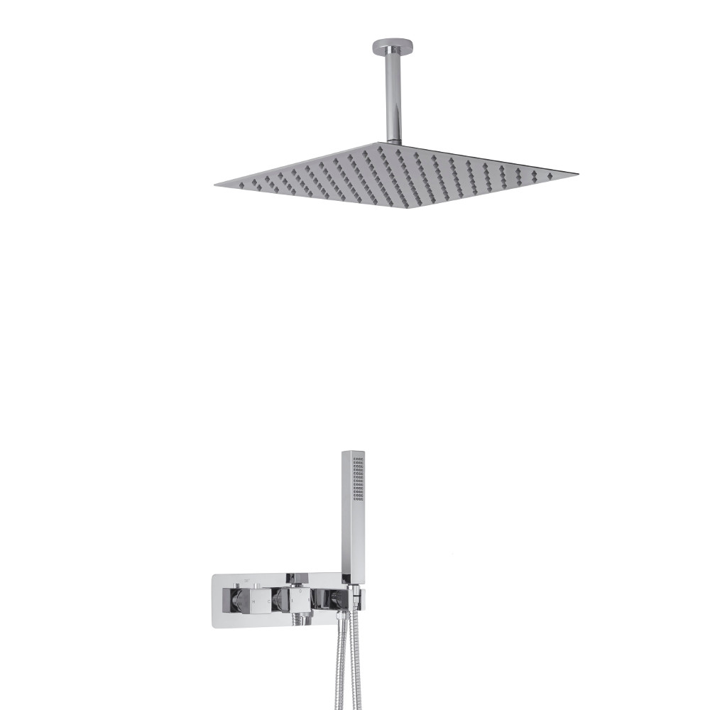 Milano Arvo Square Twin Diverter Thermostatic Shower Valve with Handset and 400mm Ceiling Head
